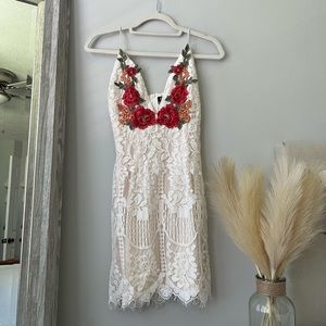 Cream Floral Mini Dress